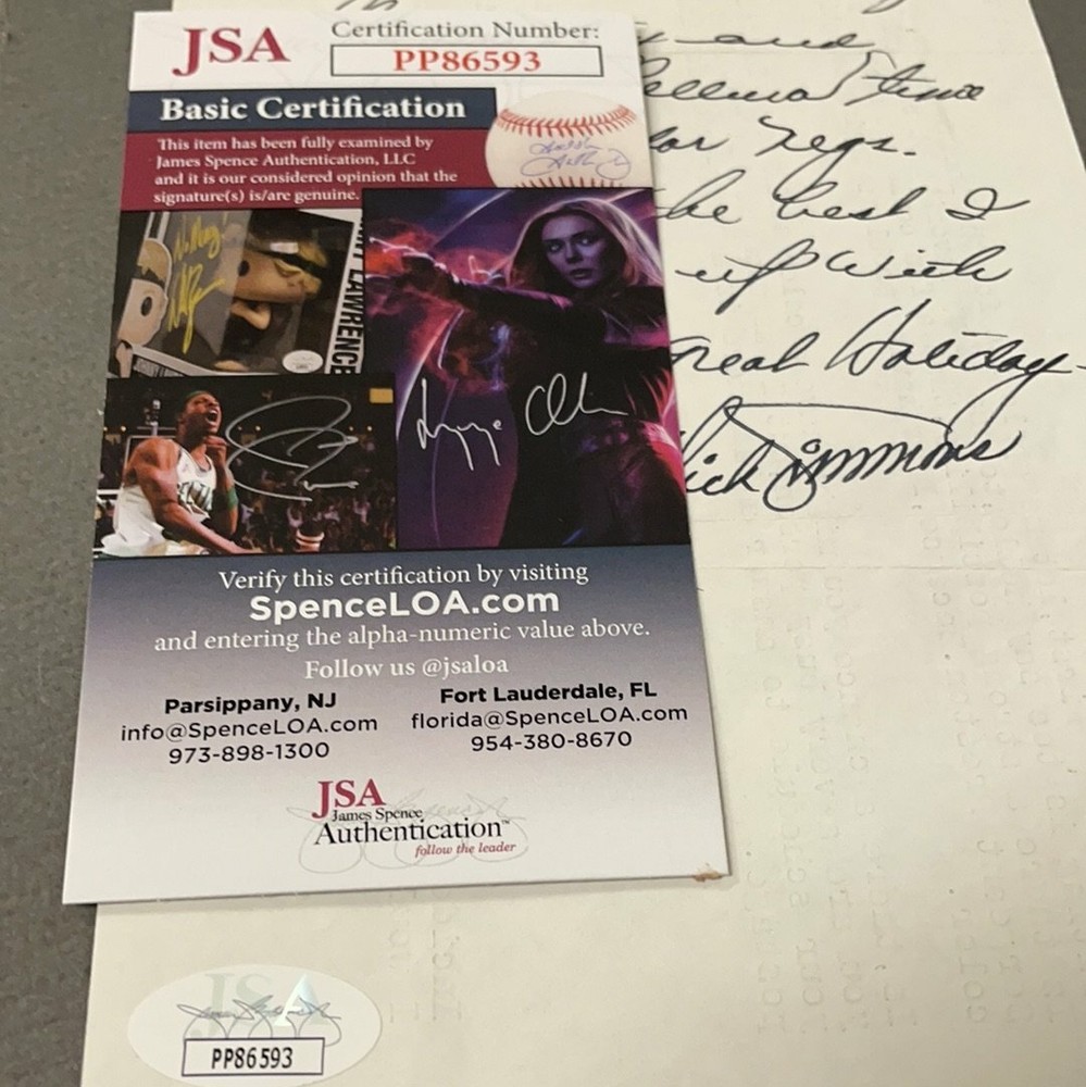 Dick Simmons autographed letter JSA certified
