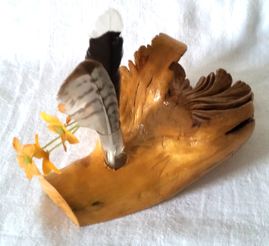 Cypress root (?) single flower vase/pen holder Handcrafted