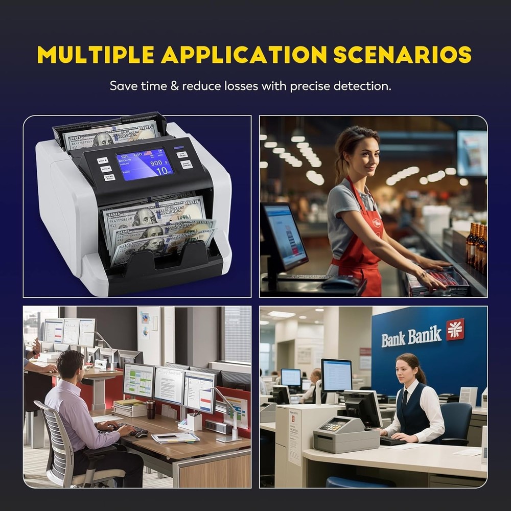 Mixed Denomination Money Counter Machine, Touchscreen Value Counter, 1500Bill...