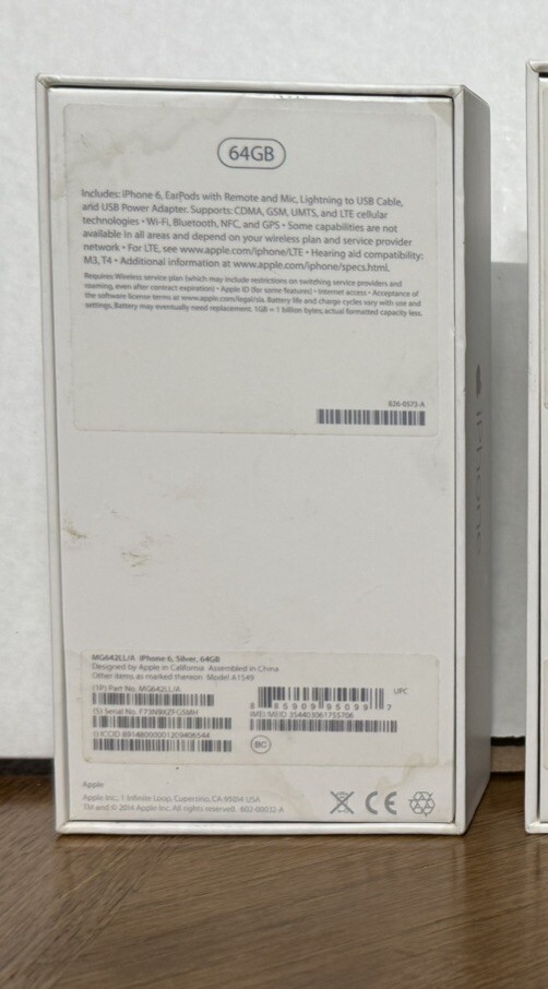 Apple Iphone 6 Silver 64GB Original Empty Box ONLY