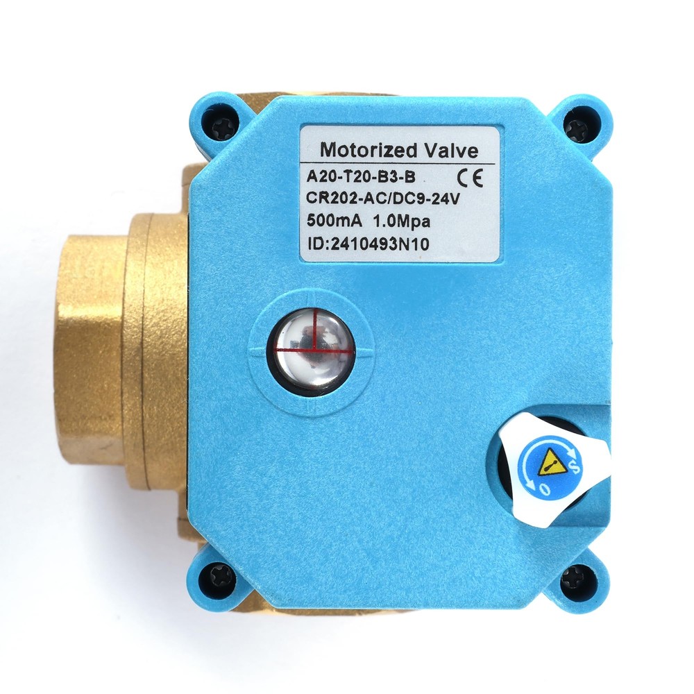 U. S. Solid 3 Way T Type Motorized Ball Valve 3/4in Brass 9-24V Manual Function