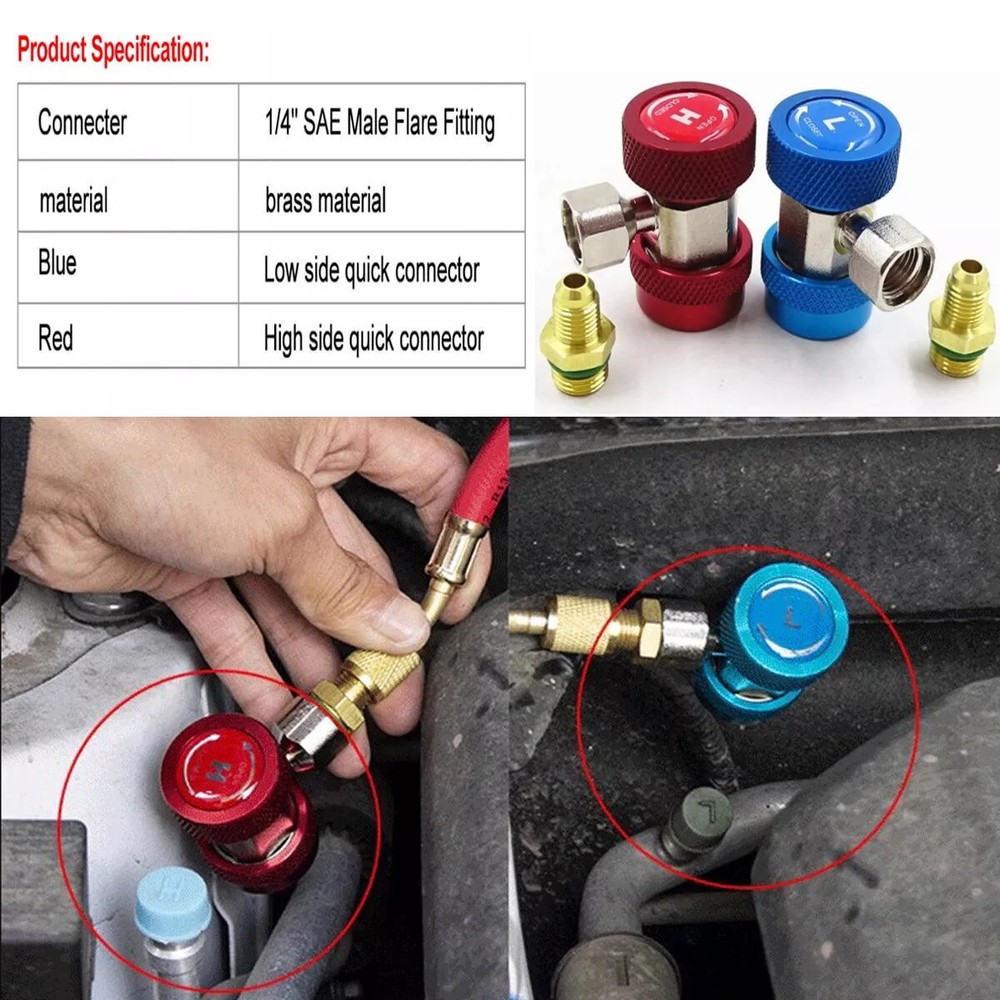 AC High Low Side Quick Connector Adapter Fitting Coupler Kit For Car AC 1/4" SAE