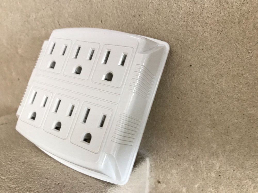 New 6 Way Plug Wall Outlet Strip Socket Power Grounded light Gray Tan Splitter