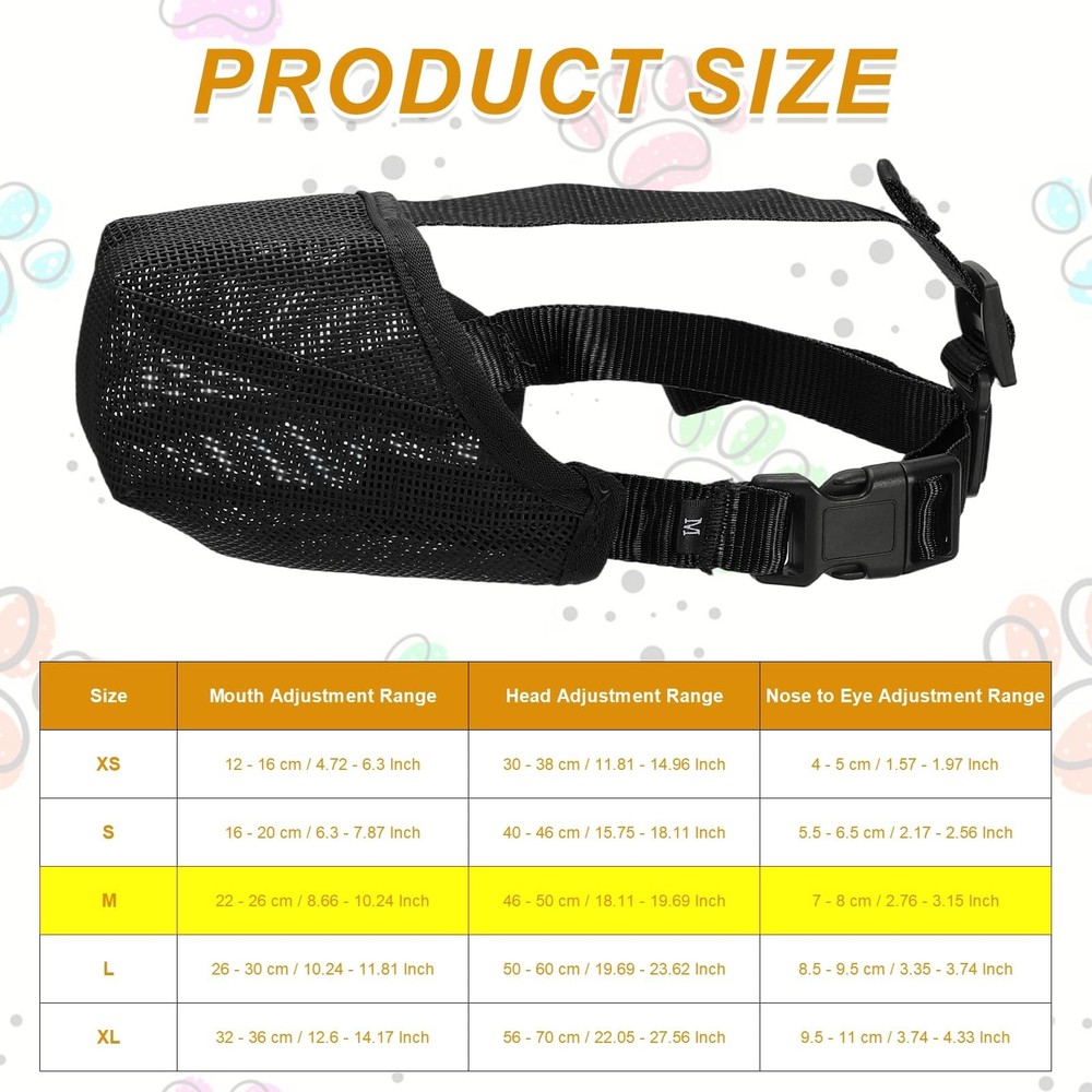 PETAXCELL Dog Muzzle, Soft Mesh Muzzle Adjustable Covered Mouth M, Black