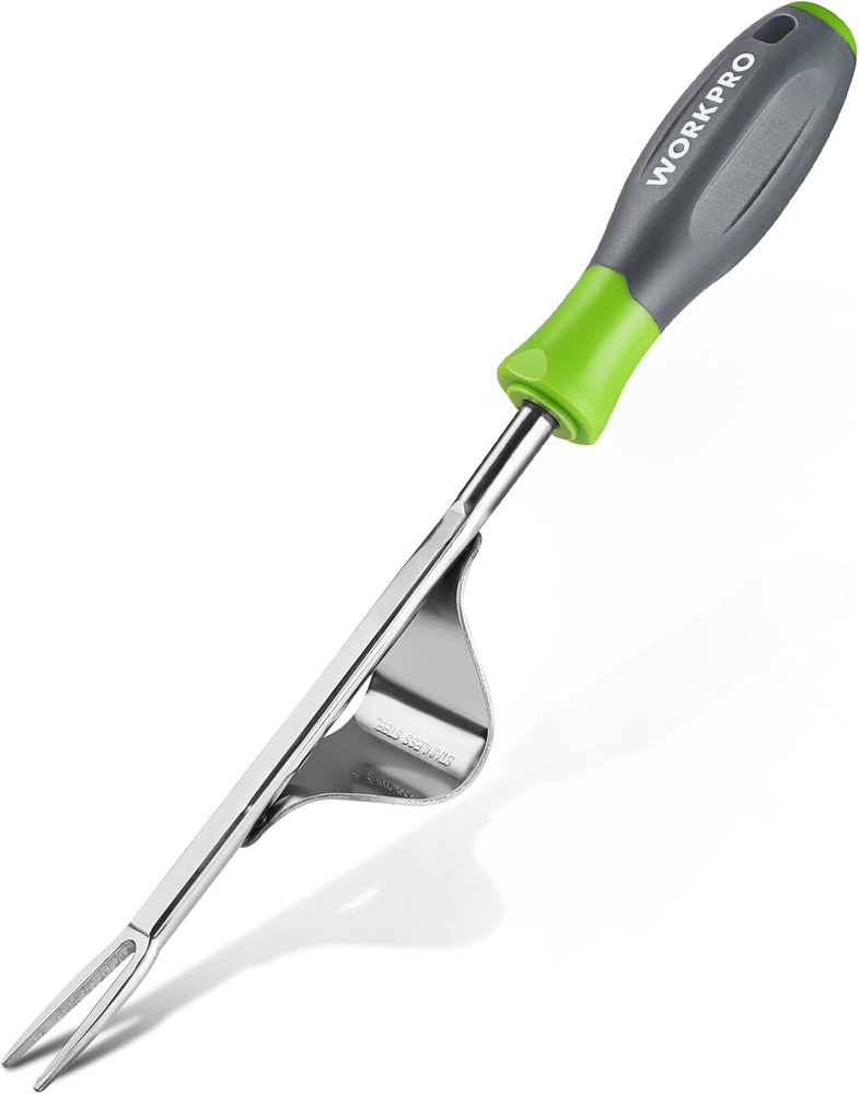Weed Puller Tool, Metal Leverage Base and V-Shaped Forks for Easy Weed Removal &