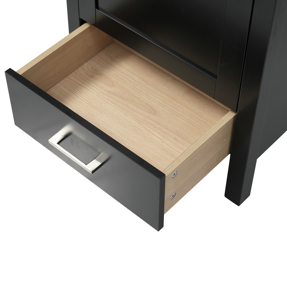 Black Modern Bathroom Vanity with Ceramic Sink, Solid Wood Frame，Storage Drawer