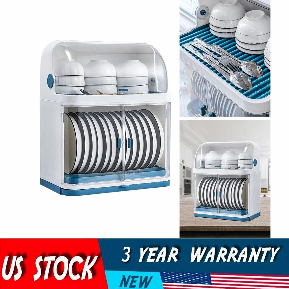 Organizer Storage Cup Holder Kitchen 2-Tier Dish Drying Rack With Lid Cover Set