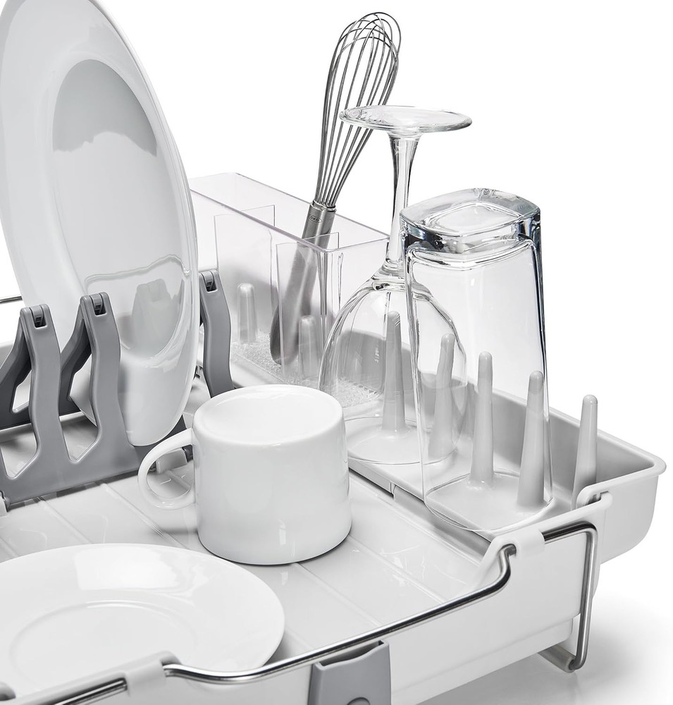 OXO Dish Drying Rack Home Kitchen Storage Organizer Drainboard Cutlery Chrome