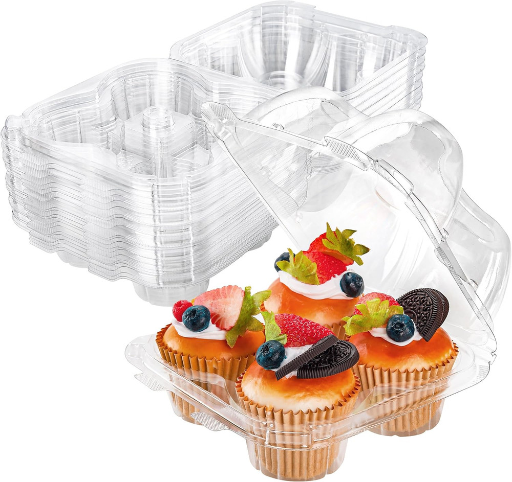 4 Compartment Cupcake Containers 20 Pack Cupcake Holder with Connected Airtight