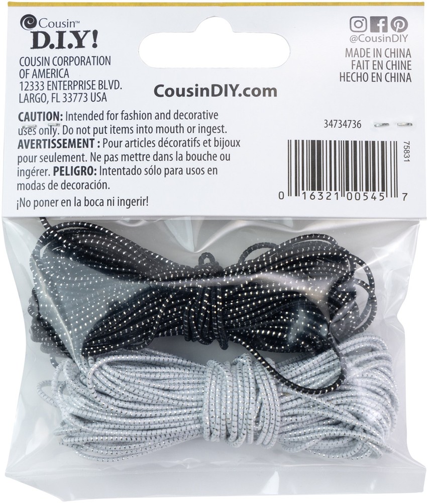 CousinDIY Stretch Cord 26.2ft-Black & White