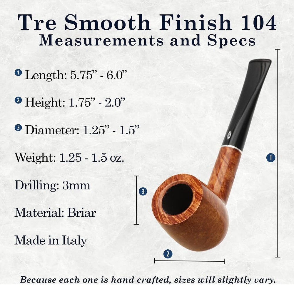 Savinelli Tre Italian Handmade Briar Pipe, No Filter 3mm,