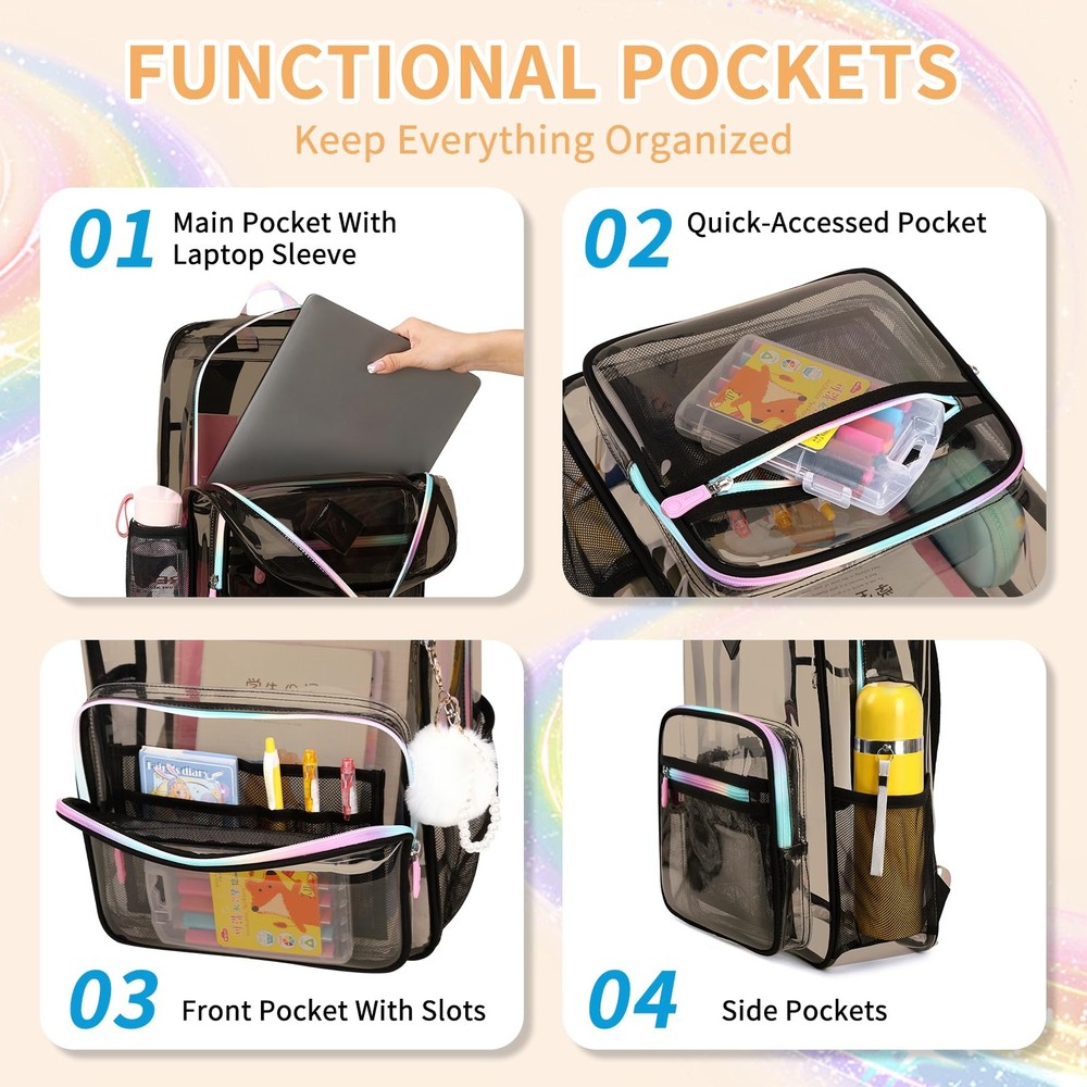 Clear Backpack Heavy Duty Transparent Backpack for School Clear Bags