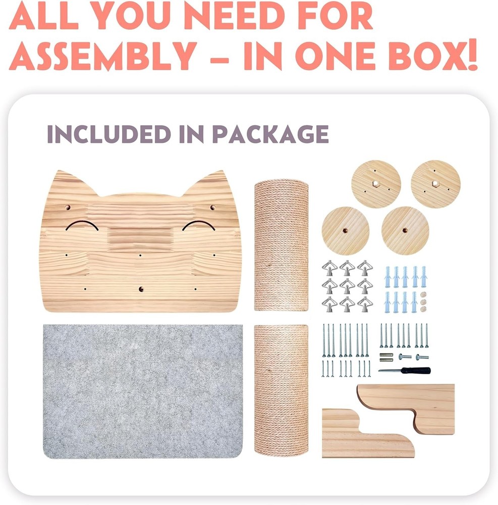 Cat Wall Shelves Solid Wood Cat Shelf with 2 Wall Steps - Modern Climbing