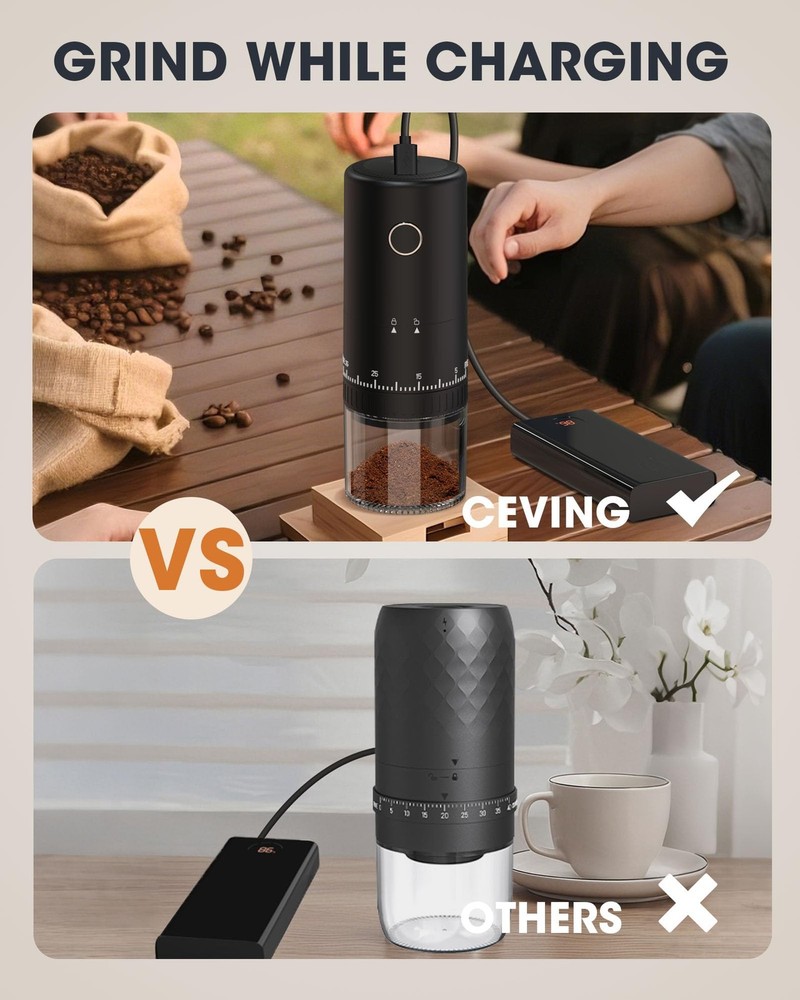 First Grind-While-Charging Rechargeable Coffee Grinder, 1.7X Faster Grinding ...