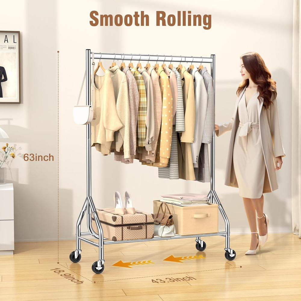 Heavy Duty Clothes Rack Load 420 LBS, Rolling Garment Rack with Lockable