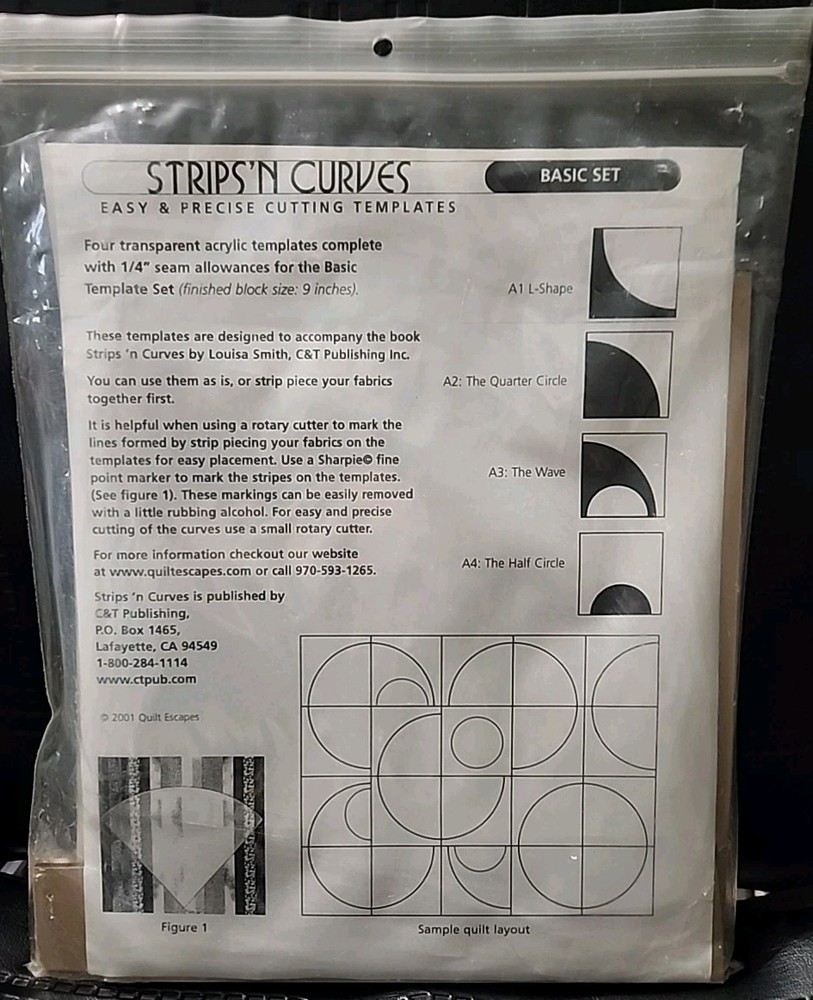 Quilt Escapes Strips N Curves 4pc Acrylic Template Set Basic set Block Size 9"