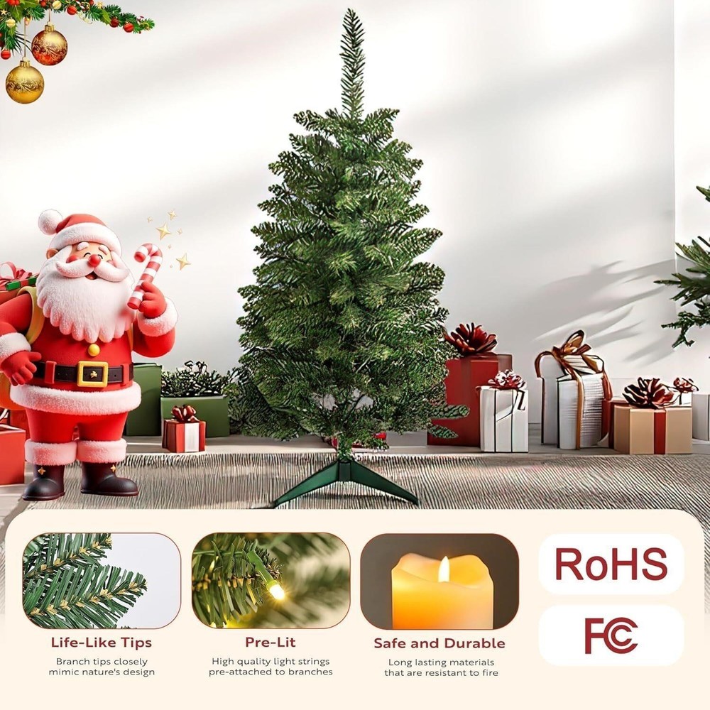 3ft Small Christmas Tree Mini Artificial White W Lights