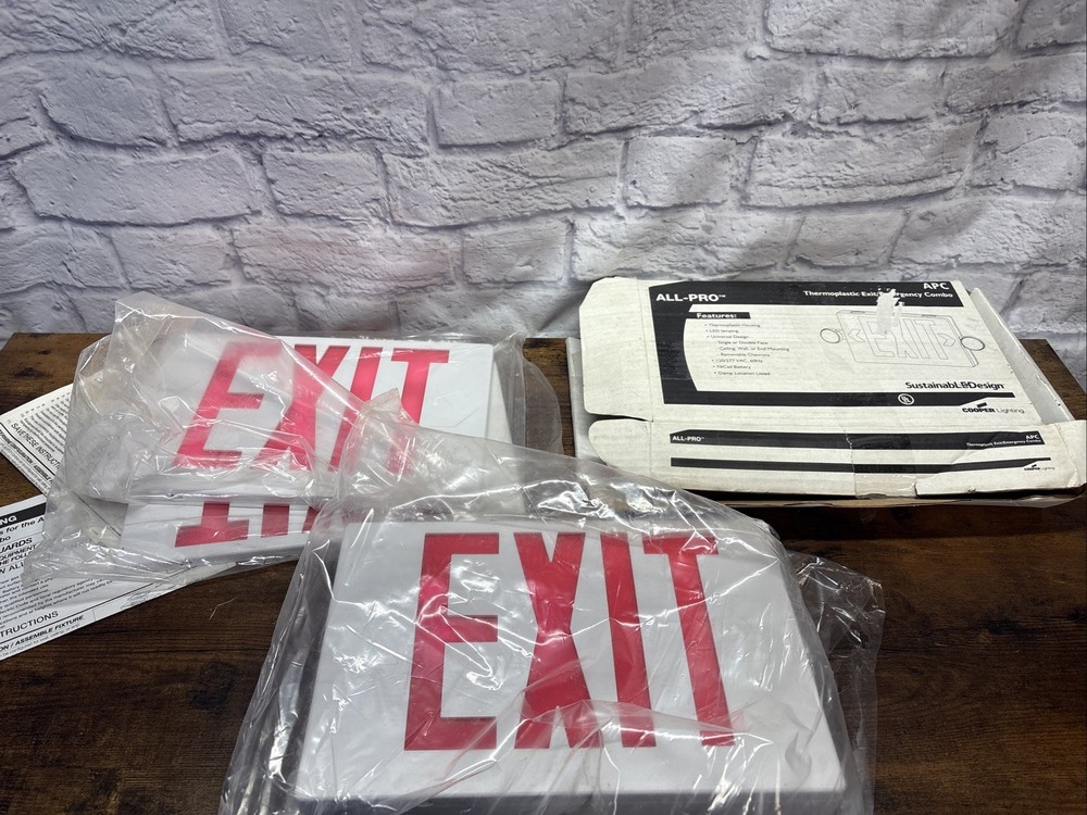 ALL PRO Exit Sign Emergency Combo LED Thermoplastic APC Cooper New