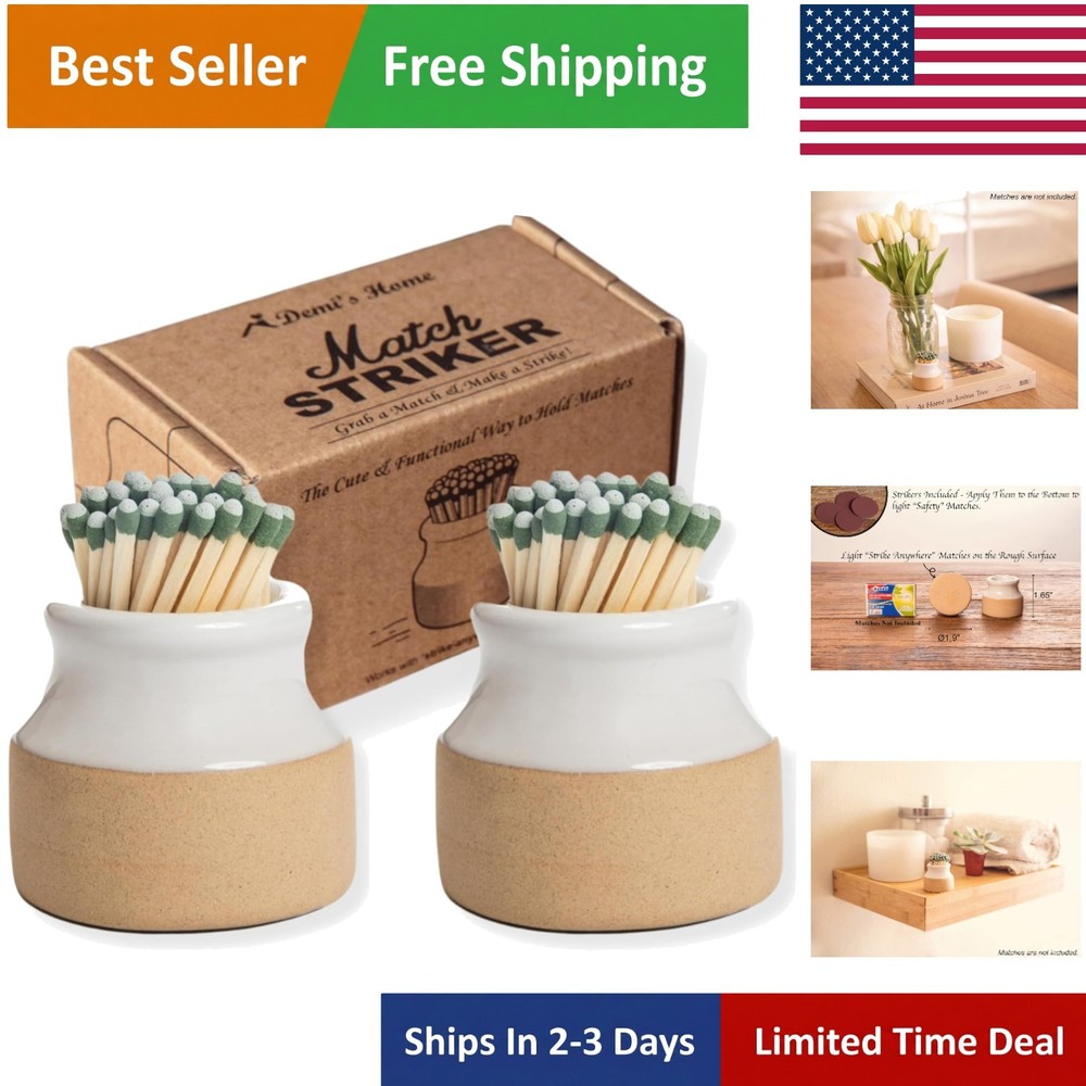 Delicate White Match Striker Set - 2 Ceramic Holders for Candles & Incense