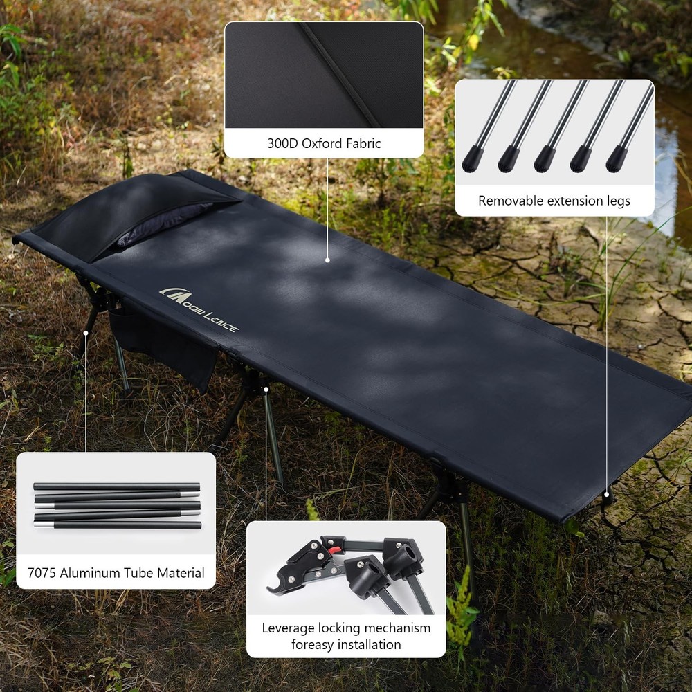 Height Adjustable Camping Cot - Supports 330 lbs, Portable Folding Bed with L...