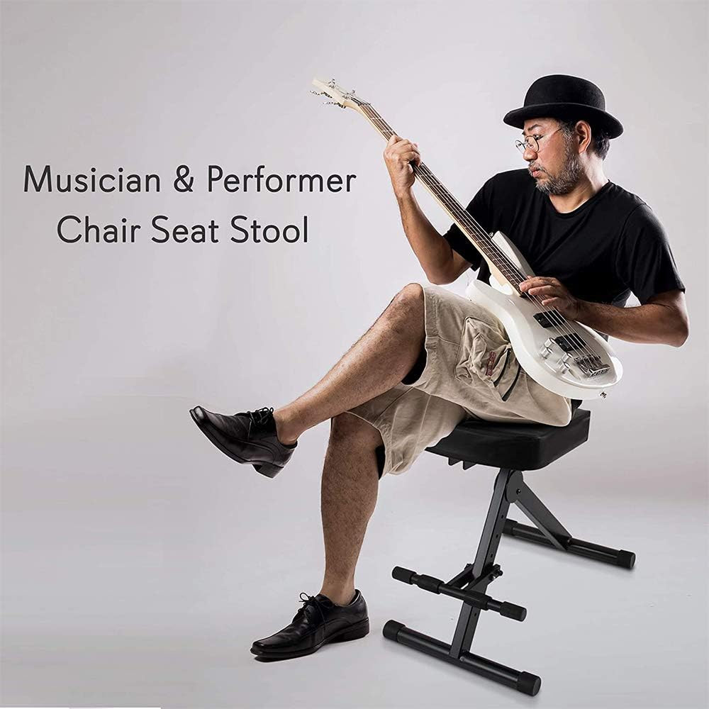 Drum Throne - Guitar Stool, Foldable & Portable Chair W/ Backrest & Footrest, Ad