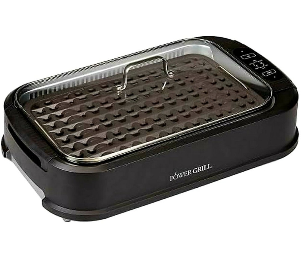 Smokeless Indoor Electric Grill With Tempered Lid Interchangeable Griddle Plate 