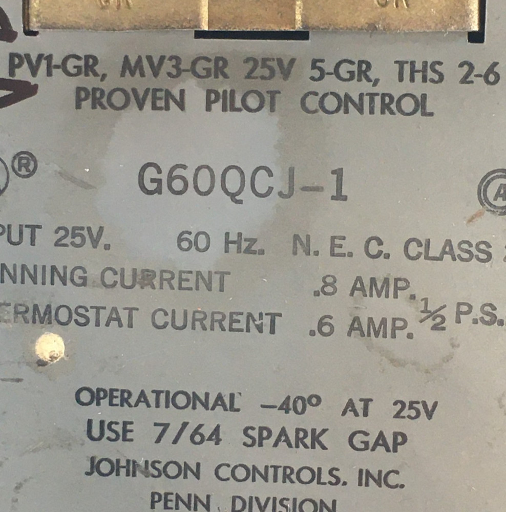 Johnson Controls CSA44A-600 Ignition Control Flame Sensor G60QCJ-1 used #G557A