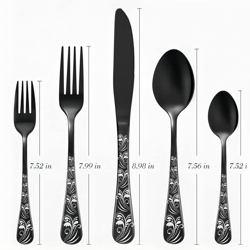 Black Silverware Set, Stainless Steel Flatware Set 30 Pcs for 6, Includes For...