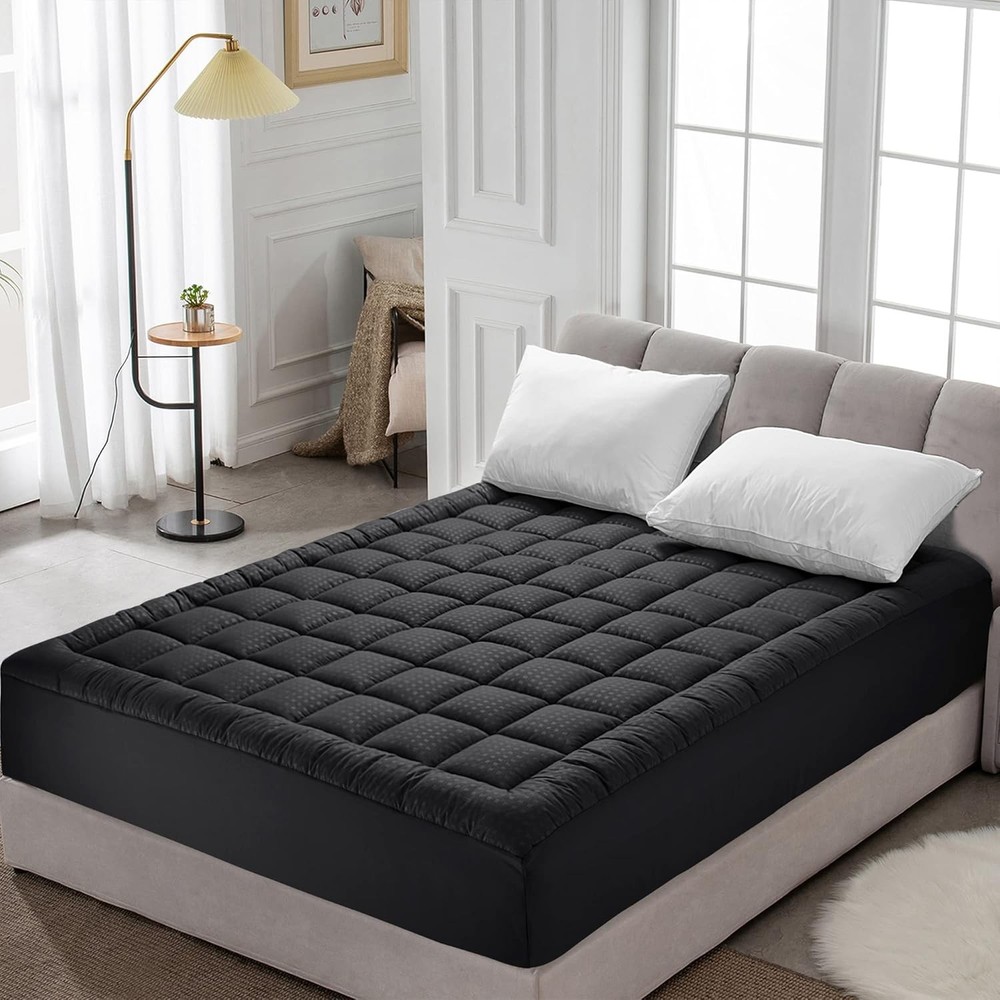 HYLEORY Queen Mattress Pad Quilted Fitted Protector Queen, Black