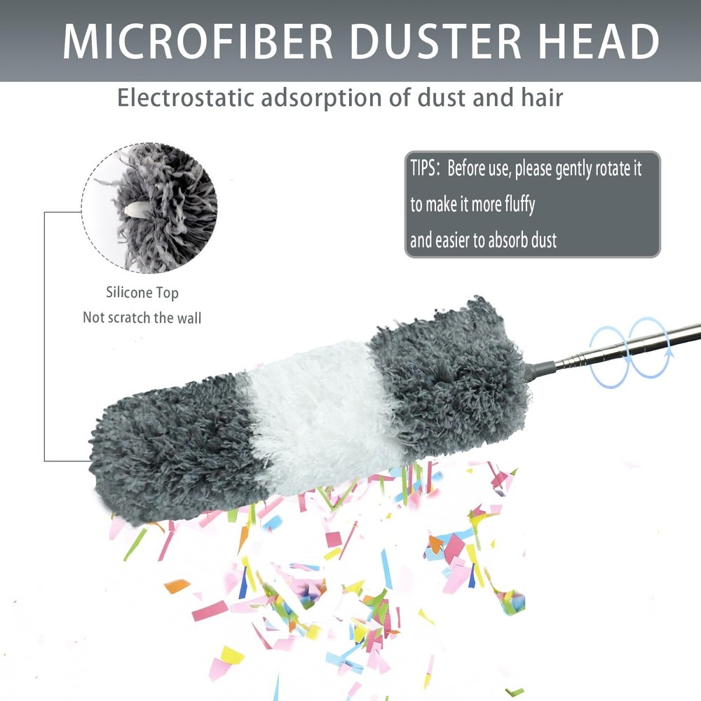 4 Pcs Microfiber Cobweb Duster with 100" Extension Pole,Bendable Ceiling Fan ...