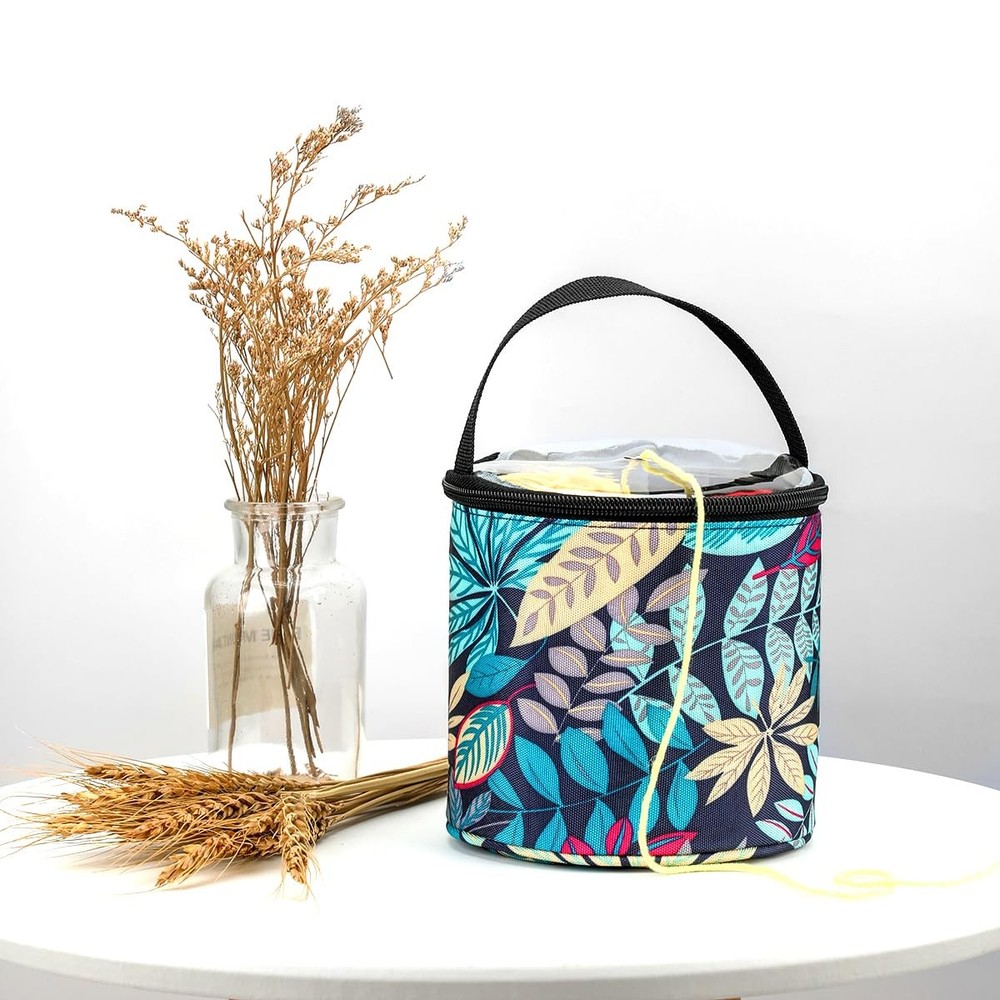 Mdoker mini yarn storage small size bag for Small, Blue Leaves