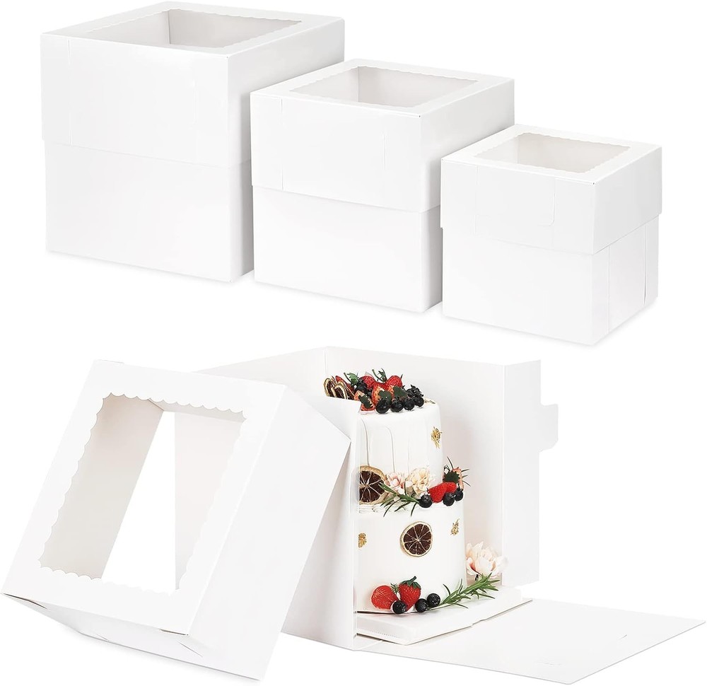 Cake Box, Tall Cake Boxes with Window in 3 Sizes 12x12x12