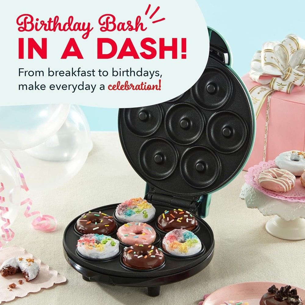 Dash Express Mini Donut Maker Nonstick Dessert Machine Makes 7 Donuts Aqua