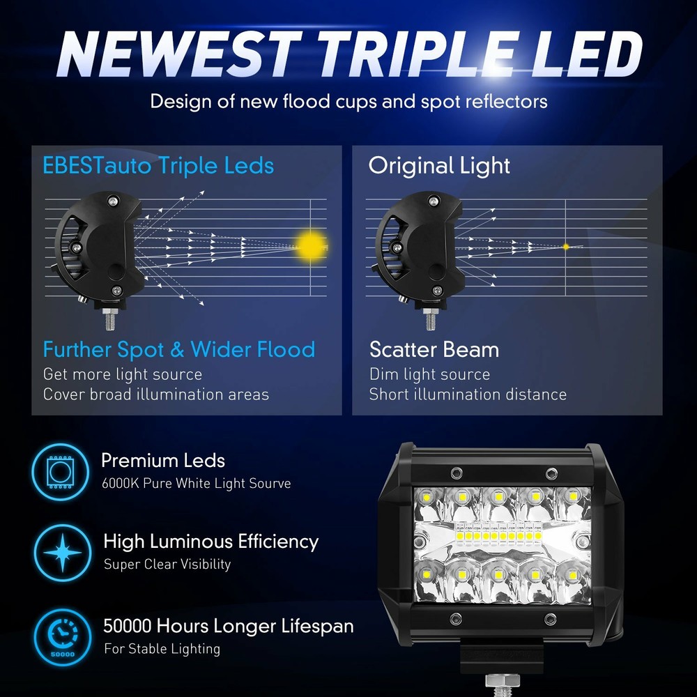 Trailer Tow Hitch Mount Bracket + 4'' LED Combo Beam Offroad Work Reverse Lights