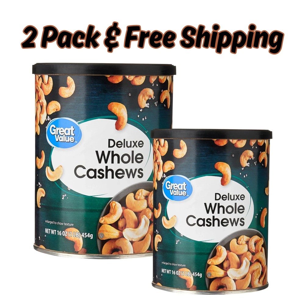 ( 2 PACK ) Great Value Deluxe Whole Cashews, Salted, 16 oz NEW