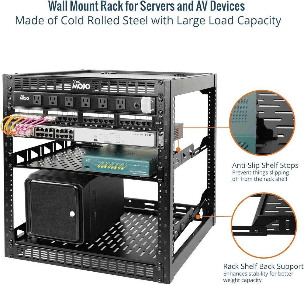 12U Open Frame Network Rack for IT & AV Gear, AV Rack Floor Standing