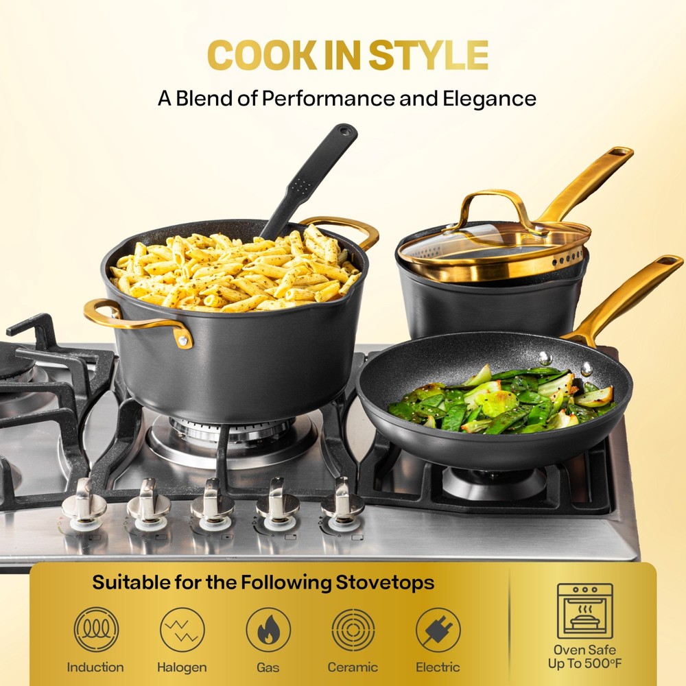 Granitestone Armor Max Gold 20 Pc Nonstick Hard Anodized Cookware set with Knife
