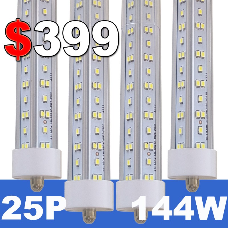 144W T8 8FT LED Tube Light Bulb FA8 8 Foot Shop Light 6500K Single Pin 25 PACK