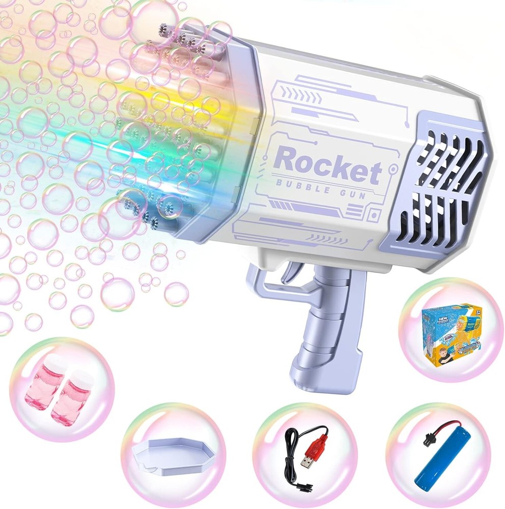 Automatic Bubble Maker Gun 69 Hole Bubble Machine Gun with Colorful Lights