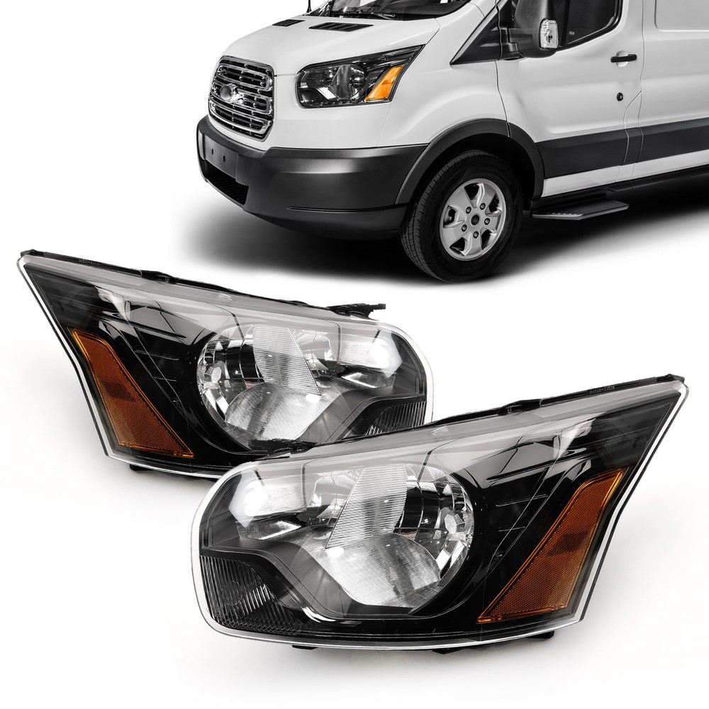Left&Right Side Halogen Headlight For 2015-2024 Ford Transit 150 250 Black Clear