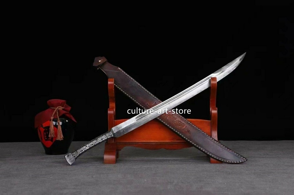 Handmade Full Tang Dao Sword Damascus Folded Steel Sword Sharp Cut