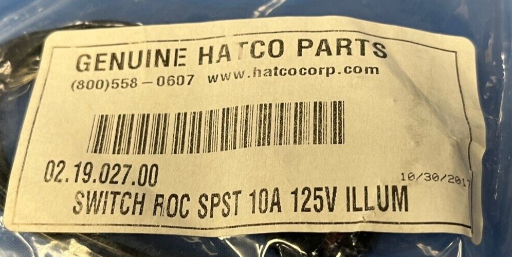 NEW Hatco Lighted Rocker Switch w/Leads 02.19.027.00