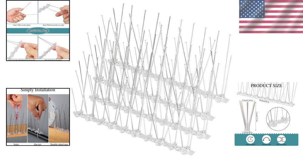 Versatile Bird Spike Kit - Stainless Steel Design for Pigeons and Crows (4 Pack)