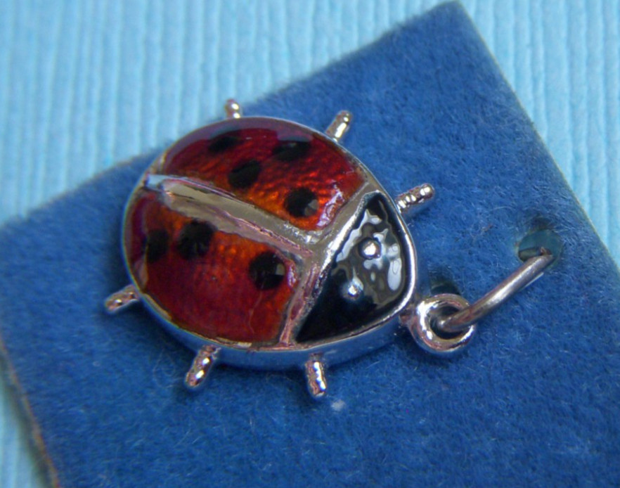 Vintage enamel ladybug sterling charm