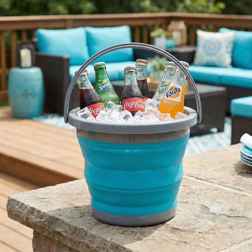 Bekith 2 Pack Collapsible Plastic Bucket with Locking Lid, 5L / Blue, Gray