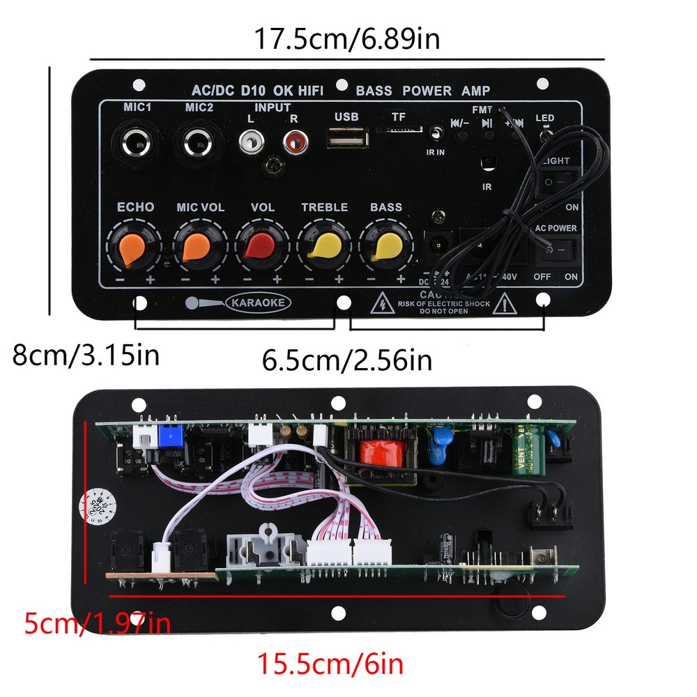 1set Audio Amplifier Board Bluetooth/3.5mm RCA/U disk/TF/MIC Input Support
