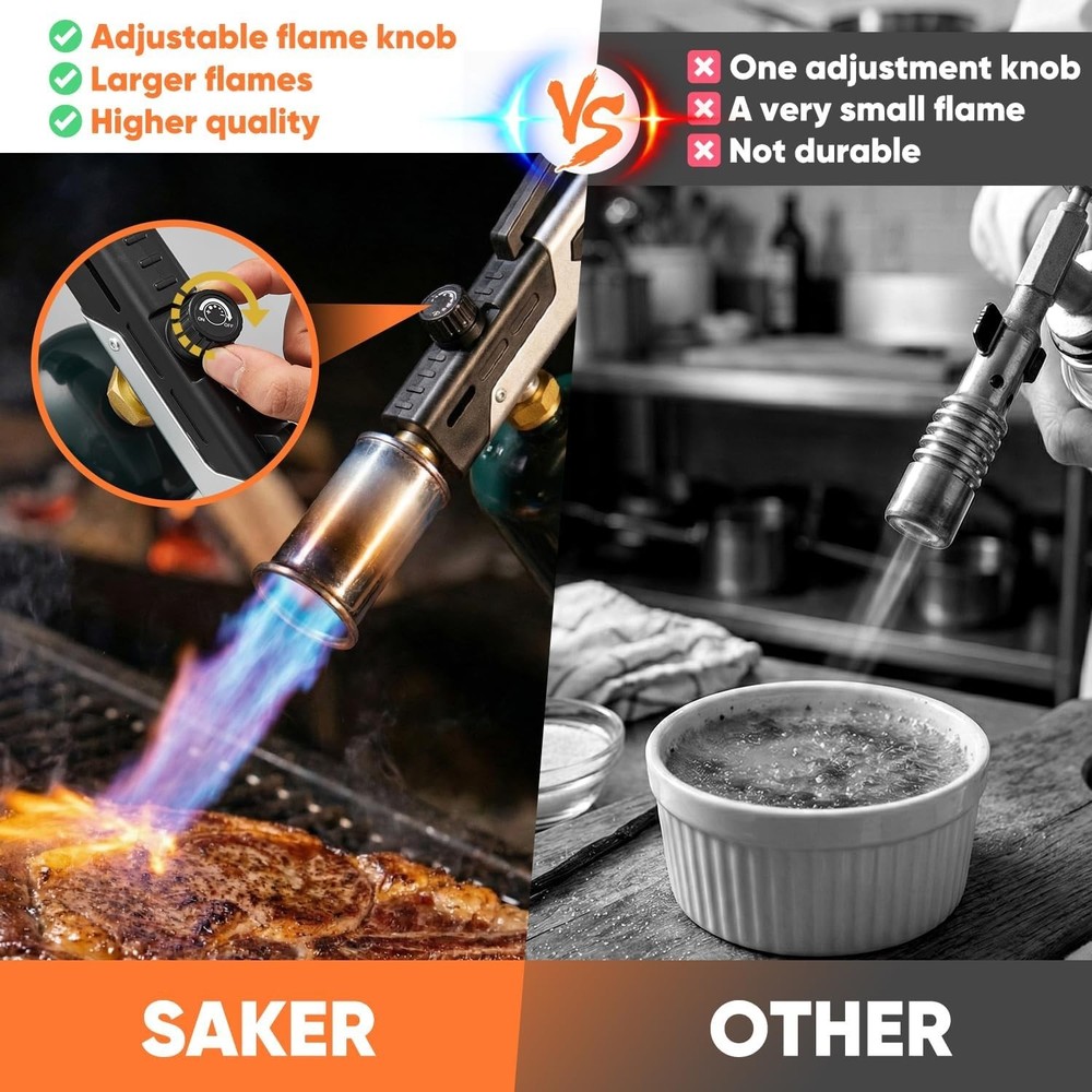 Propane Torch Gun, Adjustable Flame Blow Torch with Safety Lock for BBQ, Gril...
