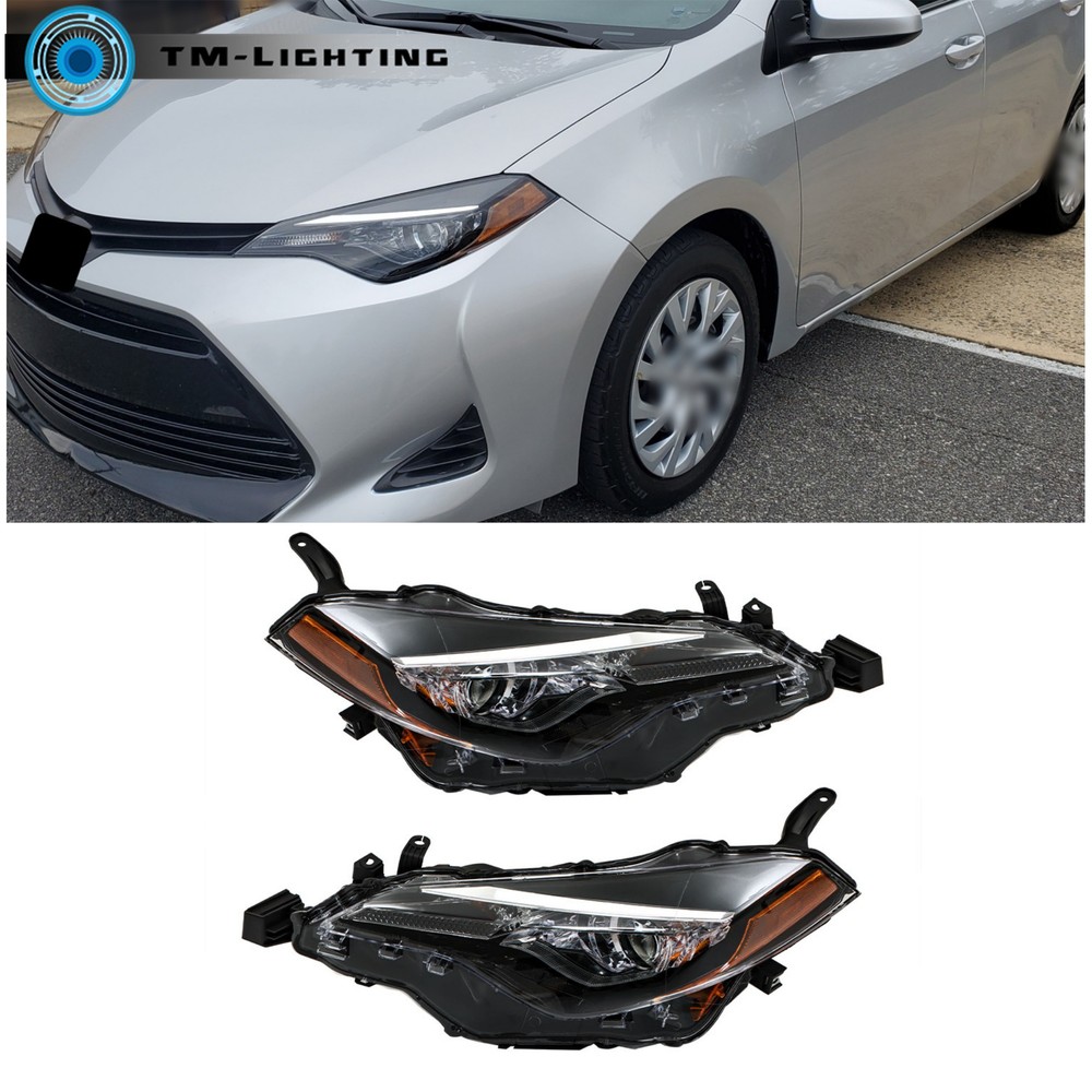 Headlights Halogen For 2017 2018 2019 Toyota Corolla Left+Right Halogen Chrome