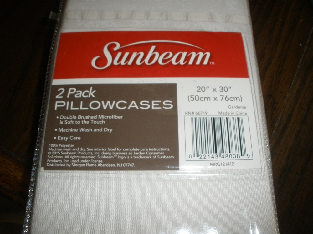 NEW Sunbeam 2 Pack Pillowcases 20" X 30" Off White