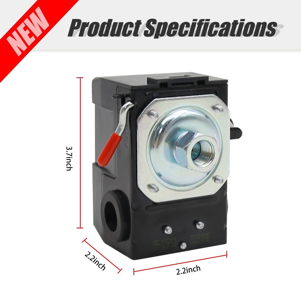 Heavy-Duty Air Compressor Pressure Control Switch with Unloader - 95-125 PSI ...